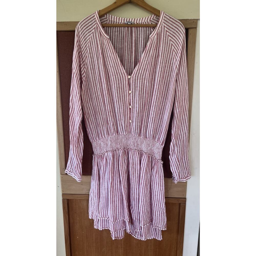 RAILS Jasmine Mini Dress Red White Rhone Stripe V Neck Linen Blend XL